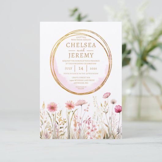 Whimsical Wildflower Waterverf Design bruiloft Kaart (Staand voorkant)