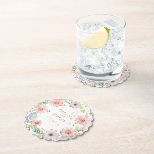 Whimsical Wildflower Waterverf Design bruiloft Kartonnen Onderzetters (Insitu)