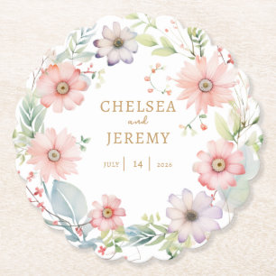 Whimsical Wildflower Waterverf Design bruiloft Kartonnen Onderzetters