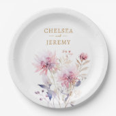 Whimsical Wildflower Waterverf Design bruiloft Papieren Bordje (Voorkant)