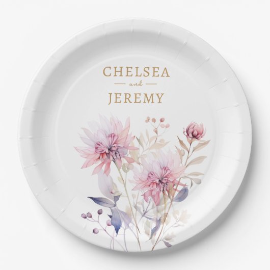 Whimsical Wildflower Waterverf Design bruiloft Papieren Bordje (Voorkant)