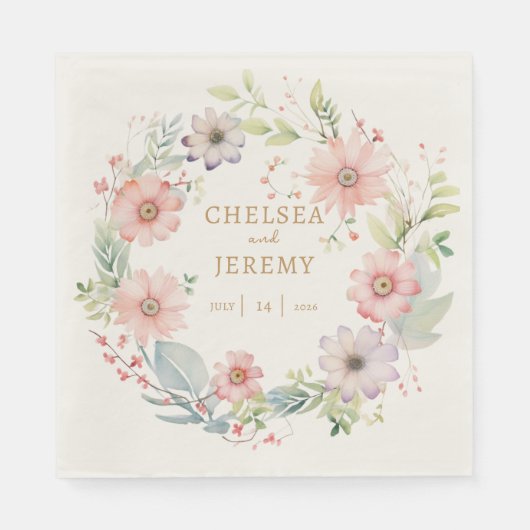 Whimsical Wildflower Waterverf Design bruiloft Servet (Voorkant)