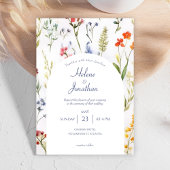 Whimsical Wildflower Waterverf Elegant Bruiloft Kaart