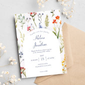 Whimsical Wildflower Waterverf Elegant Bruiloft Kaart