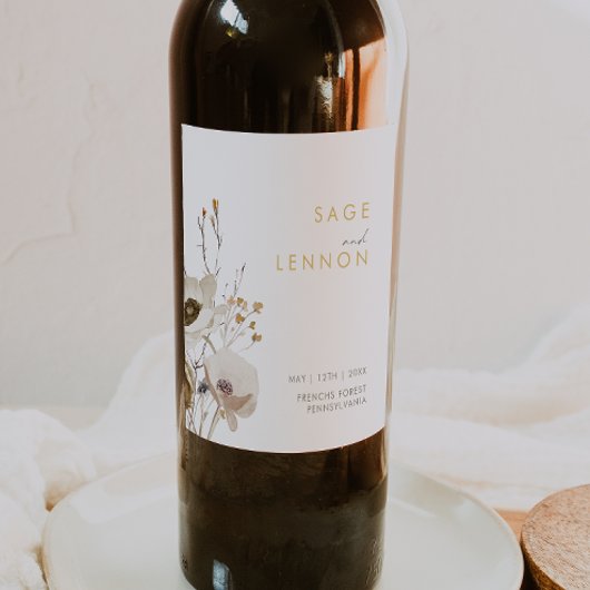 Whimsical Wildflower Weddenschap Wijn Label Etiket