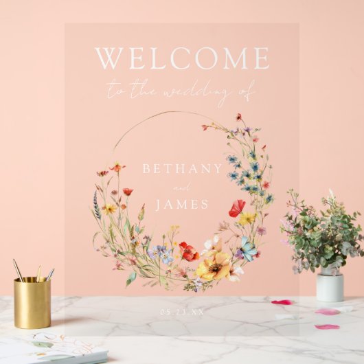 Whimsical Wildflower Wedding Acryl Bord (Huwelijk)