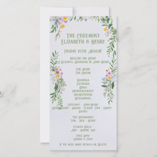 Whimsical Wildflower Wedding Ceremony Uitnodiging (Voorkant)