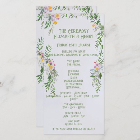 Whimsical Wildflower Wedding Ceremony Uitnodiging (Voorkant / Achterkant)