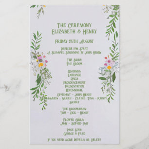 Whimsical Wildflower Wedding Ceremony Uitnodiging Briefpapier