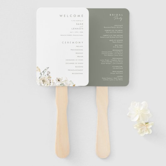 Whimsical Wildflower Wedding Programme Handwaaier (Voorkant en achterkant)
