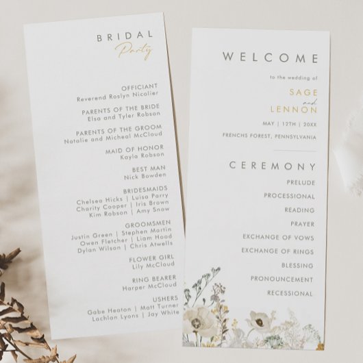 Whimsical Wildflower Wedding Programme Programmakaart
