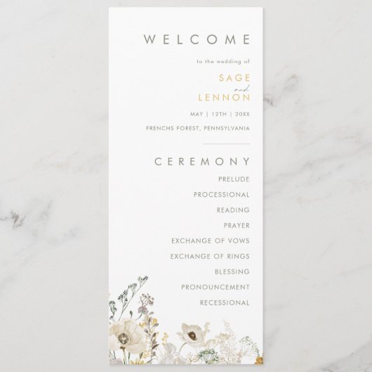 Whimsical Wildflower Wedding Programme Programmakaart (Voorkant)