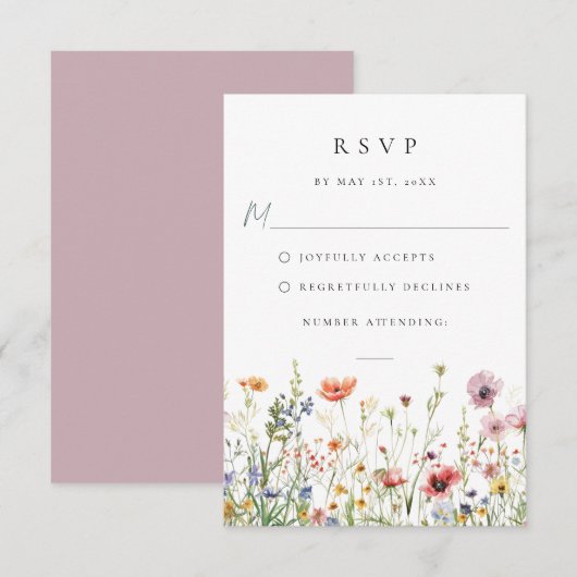 Whimsical Wildflower Wedding RSVP Card (Voorkant / Achterkant)