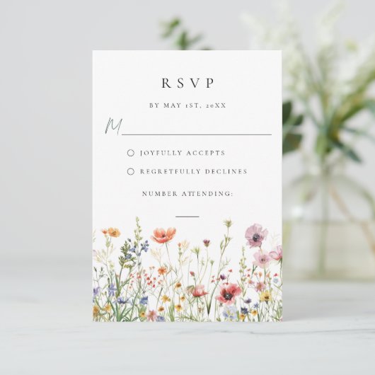 Whimsical Wildflower Wedding RSVP Card Kaartje (Staand voorkant)