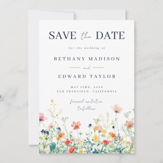 Whimsical Wildflower Wedding Save The Date (Voorkant)