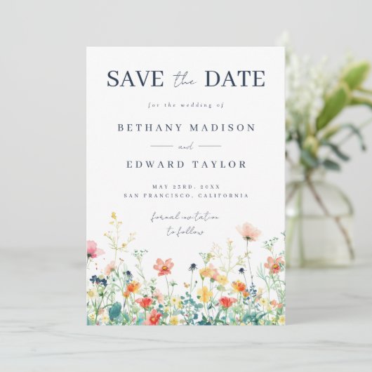 Whimsical Wildflower Wedding Save The Date (Staand voorkant)