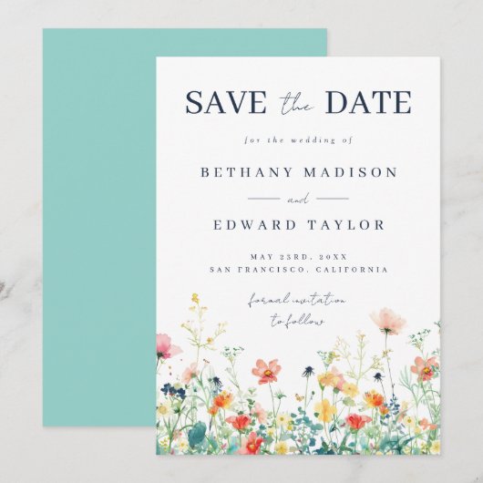 Whimsical Wildflower Wedding Save The Date (Voorkant / Achterkant)