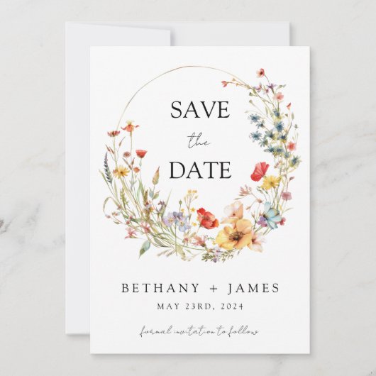 Whimsical Wildflower Wedding Save The Date (Voorkant)