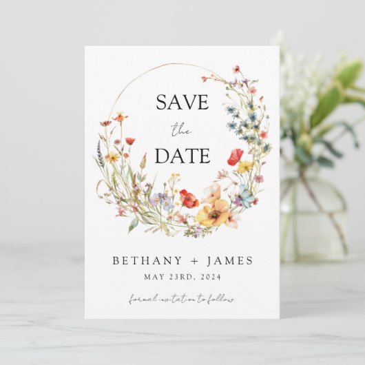 Whimsical Wildflower Wedding Save The Date (Staand voorkant)