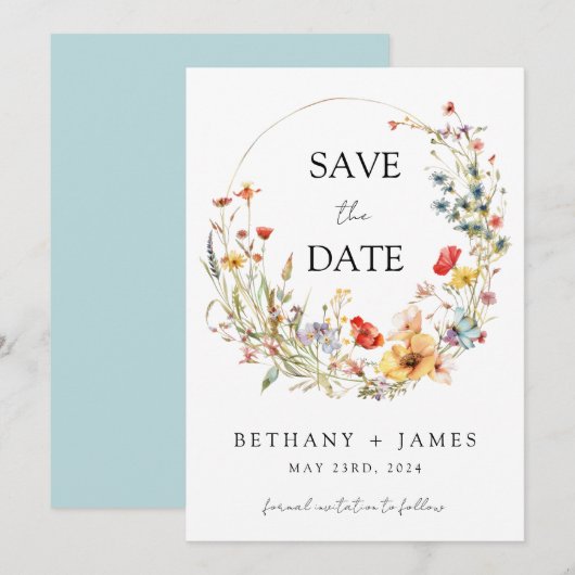 Whimsical Wildflower Wedding Save The Date (Voorkant / Achterkant)