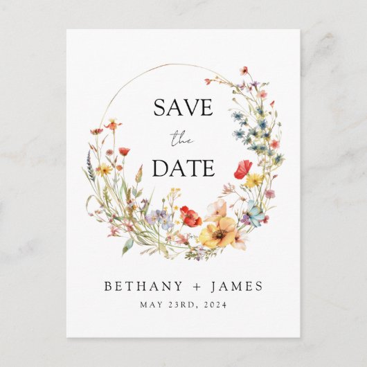 Whimsical Wildflower Wedding Save the Date Uitnodiging Briefkaart (Voorkant)