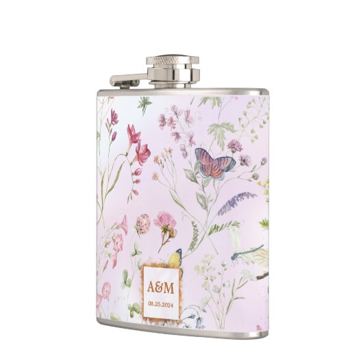 Whimsical Wildflower Wedding Vinyl Verpakte Flask Heupfles (Links)