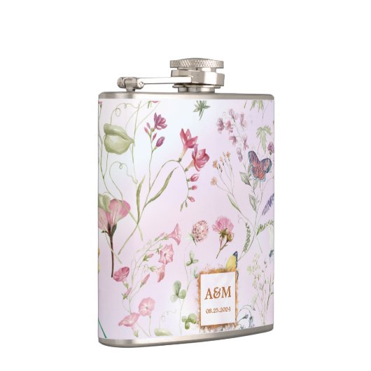 Whimsical Wildflower Wedding Vinyl Verpakte Flask Heupfles (Rechts)