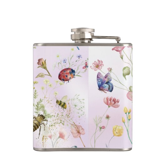 Whimsical Wildflower Wedding Vinyl Verpakte Flask Heupfles (Achterkant)