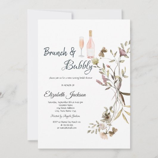 Whimsical WildflowerBrunch & Bubbly Bruiloftsborre Kaart (Voorkant)