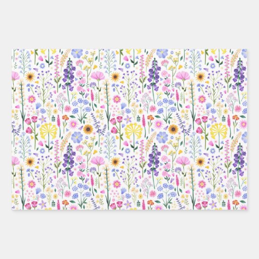 Whimsical Wildflowers Bloemen Kleurrijk Patroon Inpakpapier Vel (Voorkant)