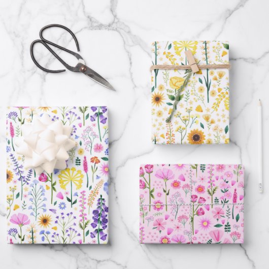 Whimsical Wildflowers Bloemen Kleurrijk Patroon Inpakpapier Vel (Voorkant)
