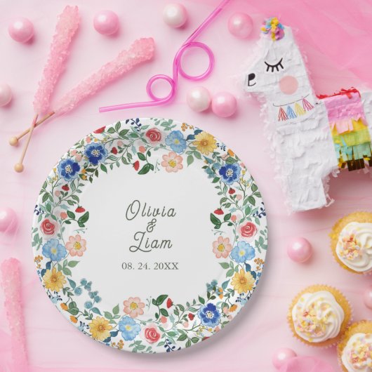 Whimsical Wildflowers Floral Garden Wedding Papieren Bordje (Feest)