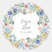 Whimsical Wildflowers Floral Garden Wedding Ronde Sticker (Voorkant)