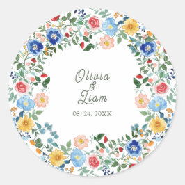 Whimsical Wildflowers Floral Garden Wedding Ronde Sticker
