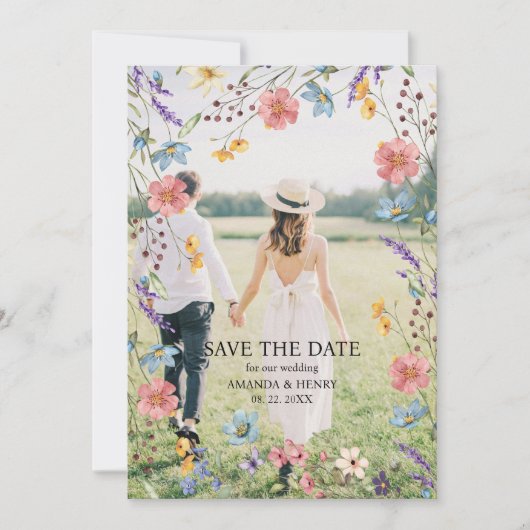Whimsical Wildflowers Foto Tuin bruiloft Save The Date (Voorkant)