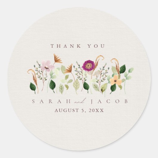 Whimsical Wildflowers Garden Wedding Ronde Sticker (Voorkant)