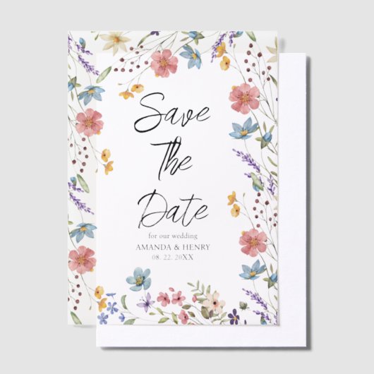 Whimsical Wildflowers Garden Wedding Save the Date Vellum Uitnodigingen (Offset)