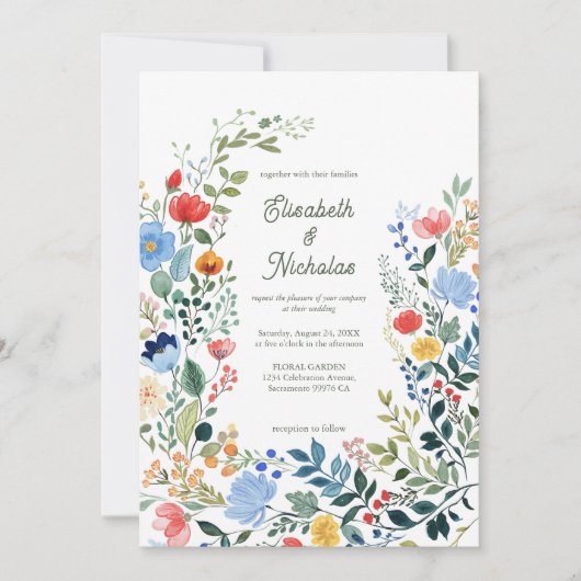 Whimsical Wildflowers Kleurrijke tuin bruiloft Kaart (Voorkant)
