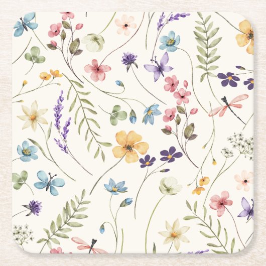 Whimsical Wildflowers Meadow Wedding  Kartonnen Onderzetters (Voorkant)