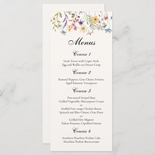 Whimsical Wildflowers Meadow Wedding Menu (Voorkant / Achterkant)
