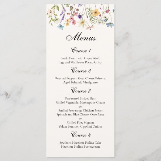 Whimsical Wildflowers Meadow Wedding Menu (Voorkant)