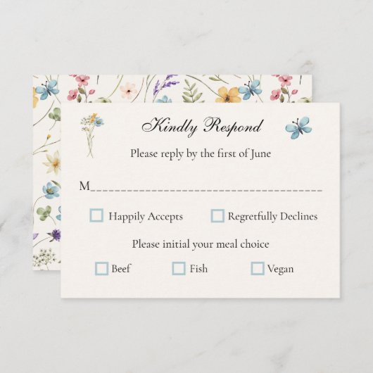 Whimsical Wildflowers Meadow Wedding  RSVP Kaartje (Voorkant / Achterkant)