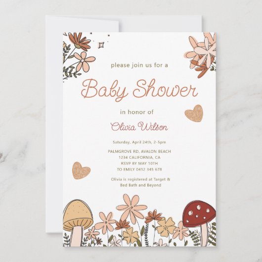 Whimsical Wildflowers Mushroom Baby shower Kaart (Voorkant)
