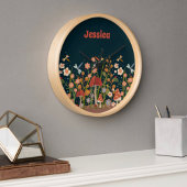 Whimsical Wildflowers Paddenstoelen gepersonalisee Vierkante Klok