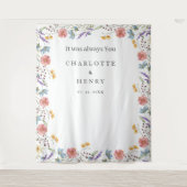 Whimsical Wildflowers Trouwfoto Achtergrond Wandkleed (Voorkant)