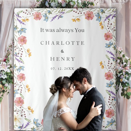 Whimsical Wildflowers Trouwfoto Achtergrond Wandkleed