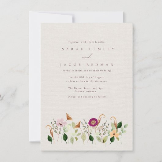 Whimsical Wildflowers Wedding Invitation Kaart (Voorkant)