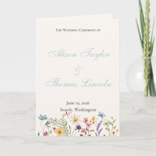 Whimsical Wildflowers Weide Huwelijk Programma (Voorkant)