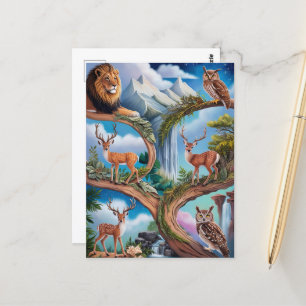 Whimsical Wildlife Fantasy Intrinsieke Miniatuur Briefkaart