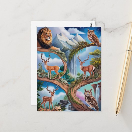 Whimsical Wildlife Fantasy Intrinsieke Miniatuur Briefkaart (Voorkant / Achterkant in situ)